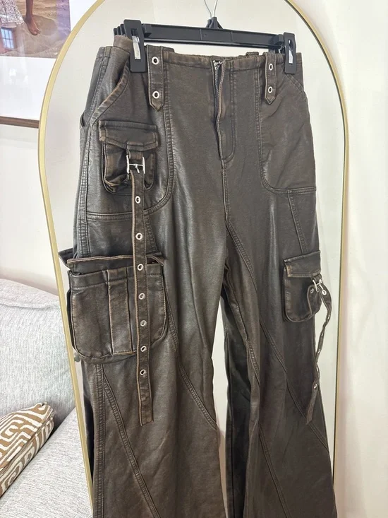 Atelier Redesign Faux Leather wide leg flare leg pants eclectic boho - Picture 2 of 9